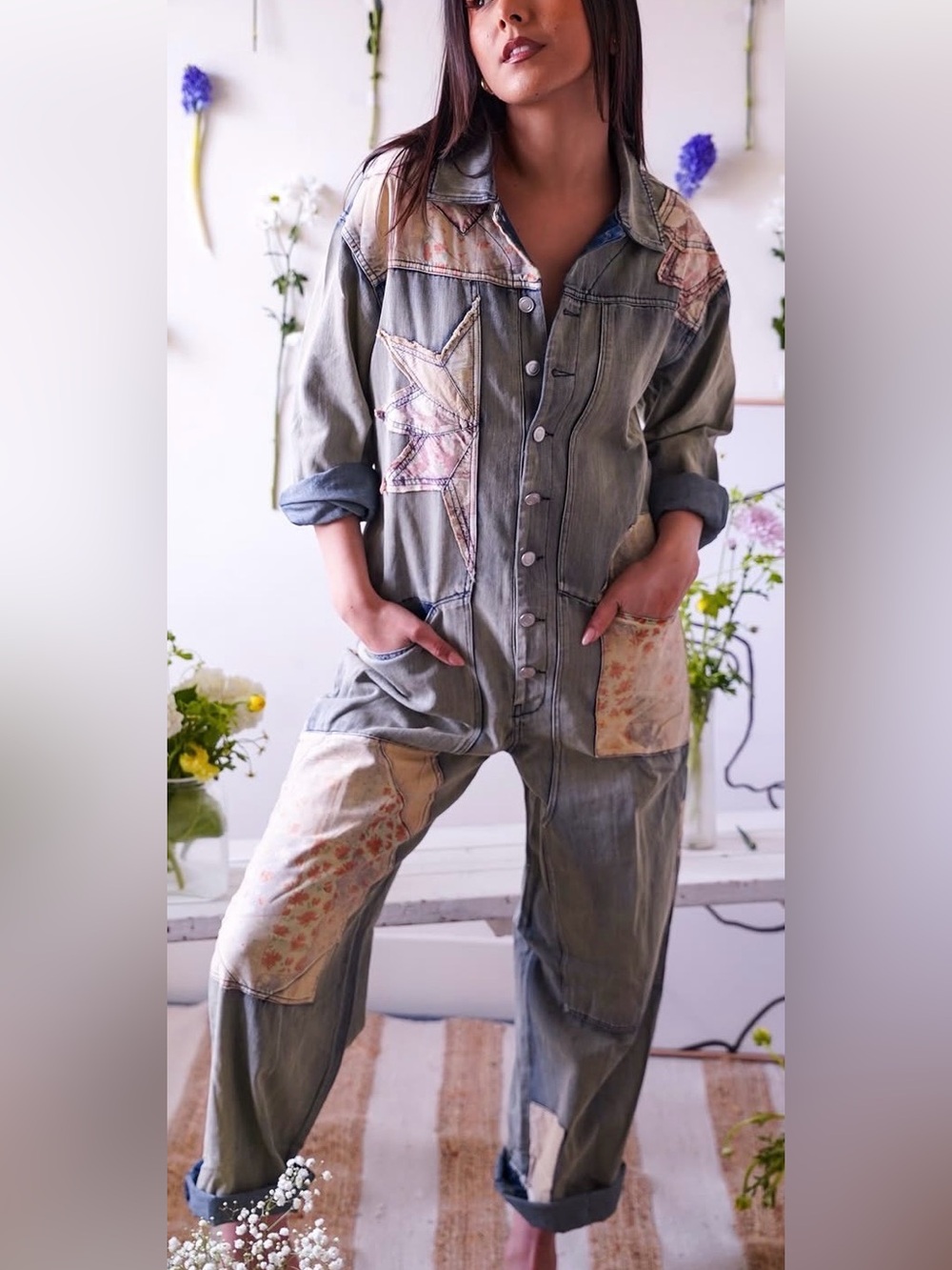 🌟 Gorgeous Patchwork Utility Jumpsuit – Small